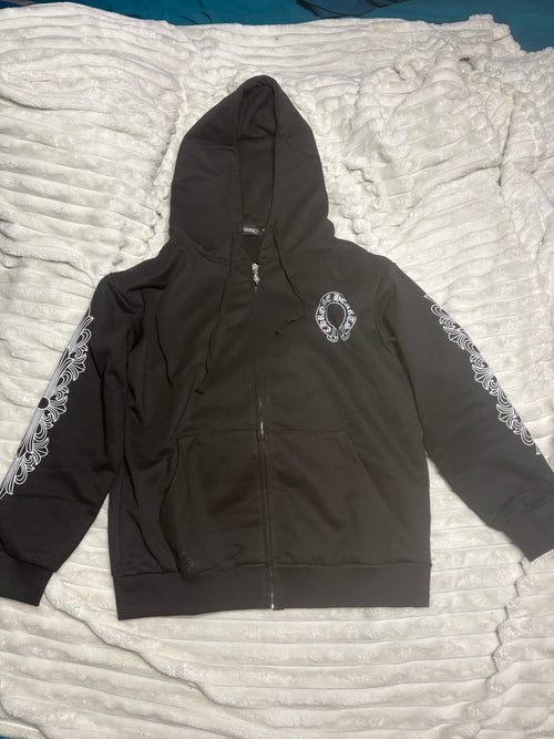 BLACK CHROME HEART ZIP-UP